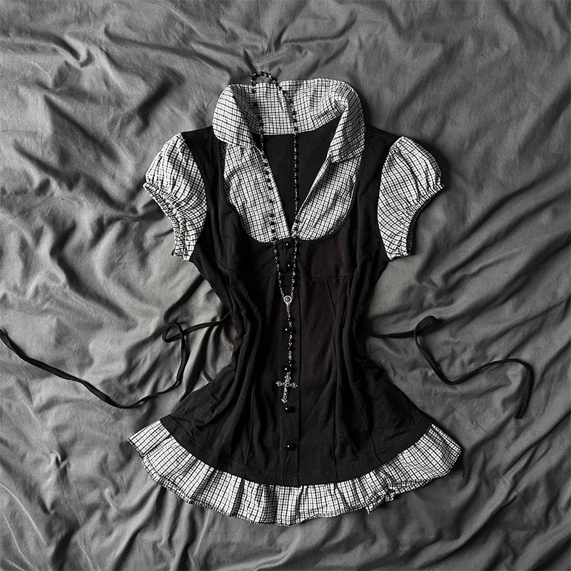 Y2K Gothic style aesthetic tops square neck womens style retro Harajuku fashion casual fairy style sweet and cute emotional girl