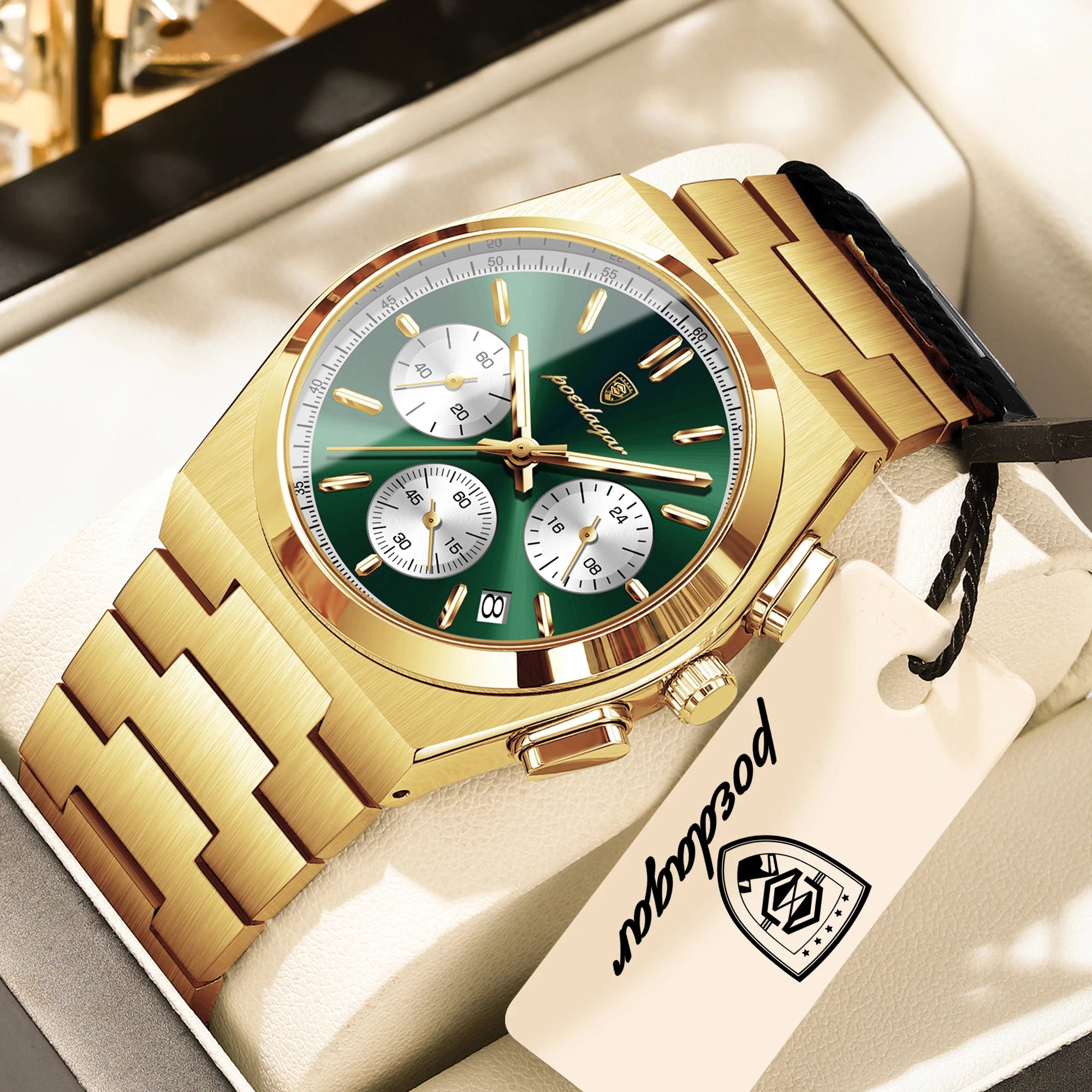 POEDAGAR Top Business Men's Watch Chronograph Date Stainless Steel Classic Man Clock Waterproof Luminous Quartz Watches For Men