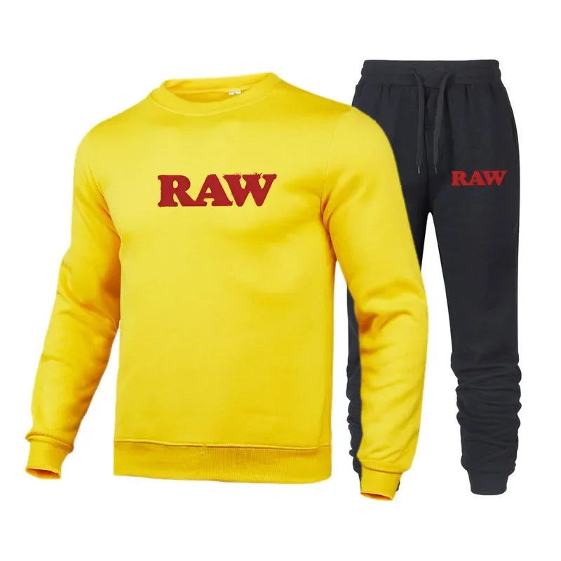 Cotton Tracksuit Men RAW Pants Sets Man Sweatshirt Sweatpants 2 piece Mens Set Sport Suit Cotton Sweatsuits jogging Male set