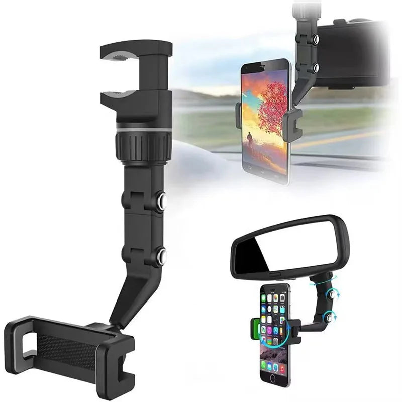 For All Car Rearview Mirror Phone Holder 360° Rotatable and Retractable Car Phone Mount Multifunctional Rear View Mirror Holder