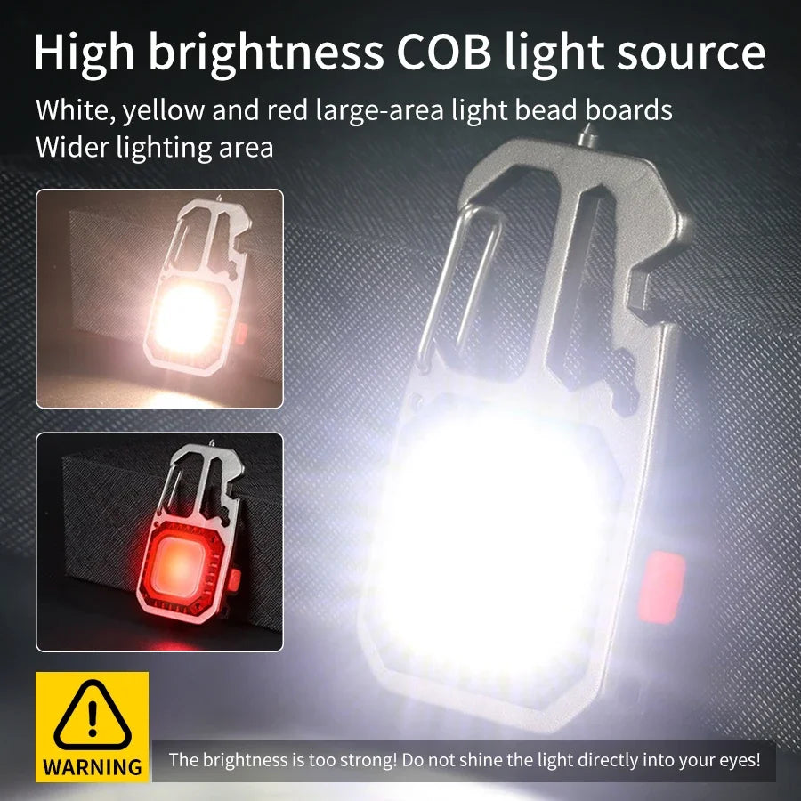 Ultra Small Mini LED Light Rechargeable Keychain Light Outdoor Camping COB Work Light Portable Pocket Wrench Screwdriver
