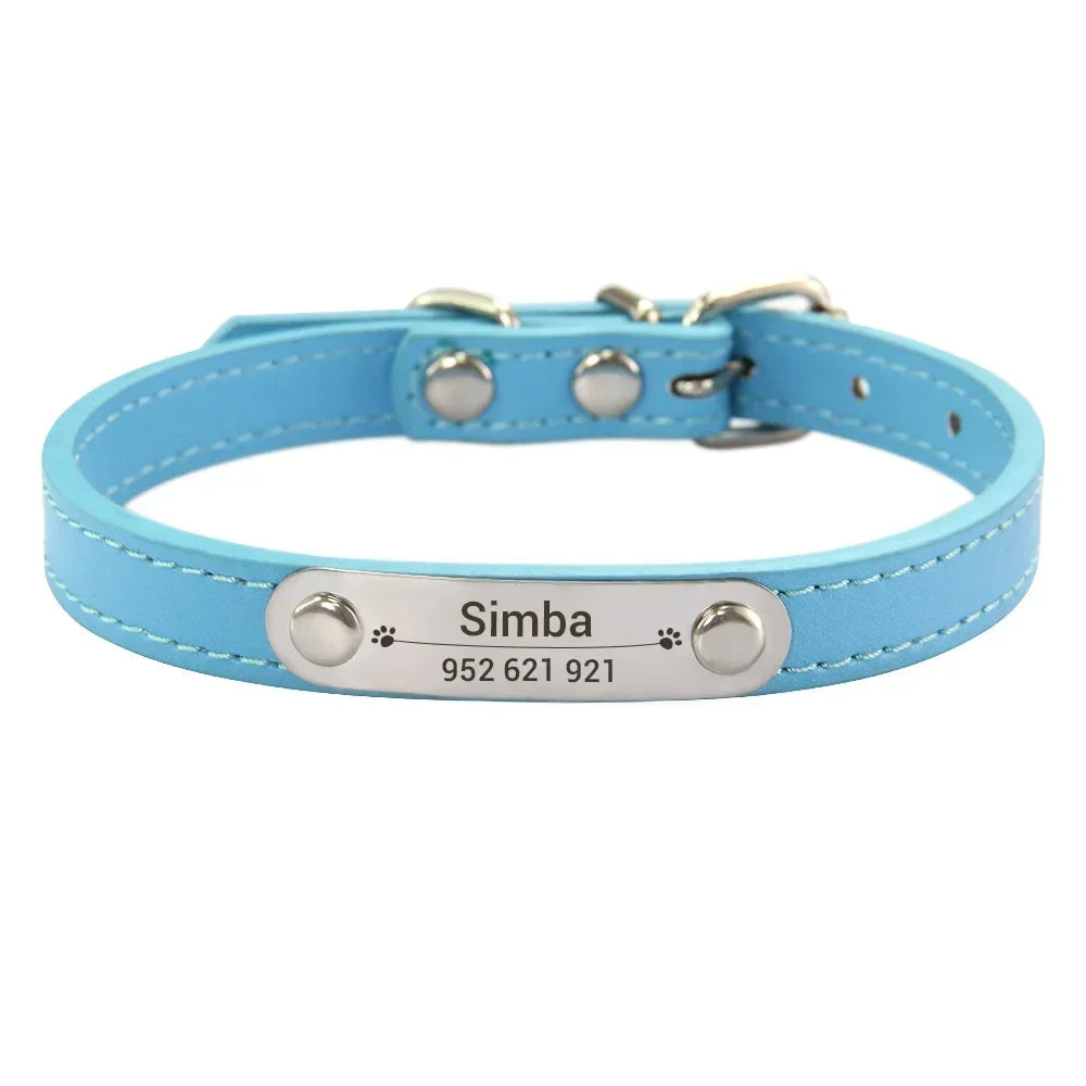 Personalized Dog Collar Name Carved 16 Colors Solid PU Leather Collar For Small Medium Large Dogs Puppy Cat Accessories Red Pink