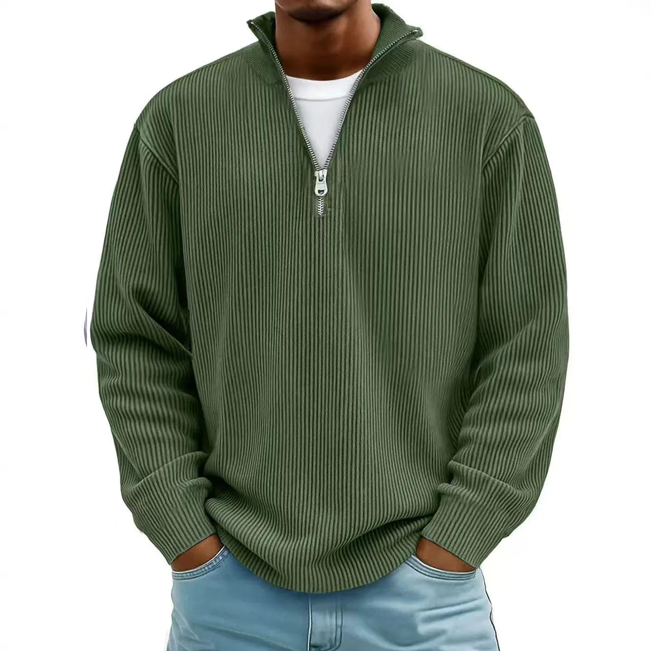 New Corduroy Sweatshirts for Men Autumn Solid Long Sleeve Clothing Men's Casual Loose Zipper Polo Collar Tees Tops Man Outwear