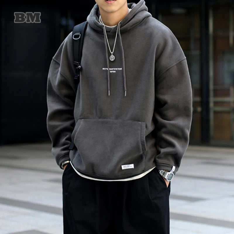 Japanese Streetwear High Quality Hip Hop Thin Fleece Hoodie Men Clothing Harajuku Casual Sweatshirt Korean Couple Pullover Male