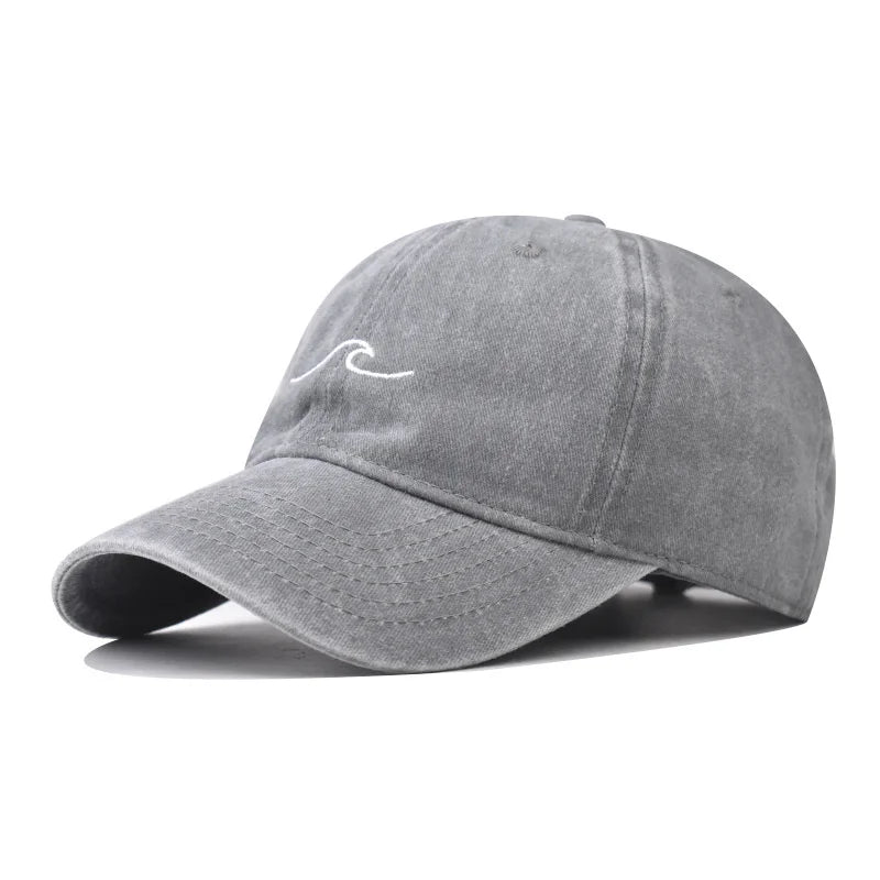 Wave Ripple Embroidery Baseball Cap Solid Color Washed Cotton Dad Hats Simple Vintage Hip Hop Hats For Women Men Snapback Caps