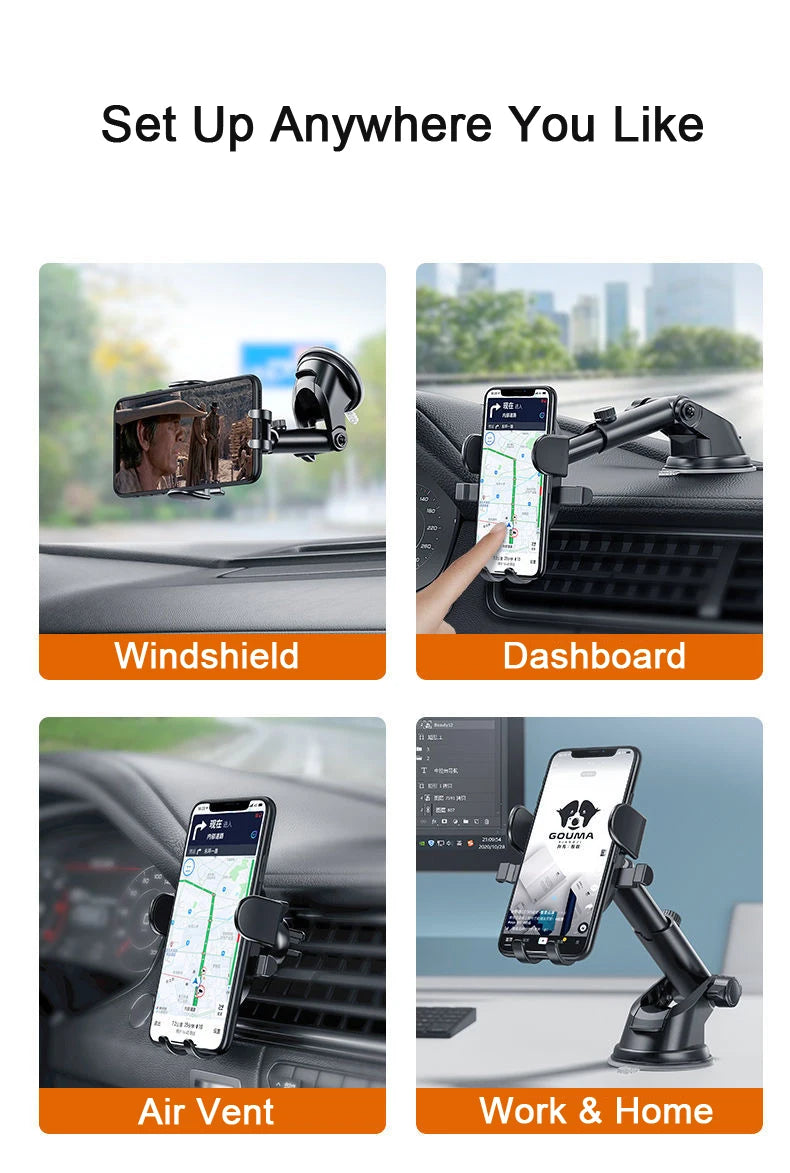 Sucker Car Phone Holder Car Air Vent Clip Mount Stand GPS Telefon Mobile Cell Support for iPhone 14 Promax Xiaomi Huawei Samsung