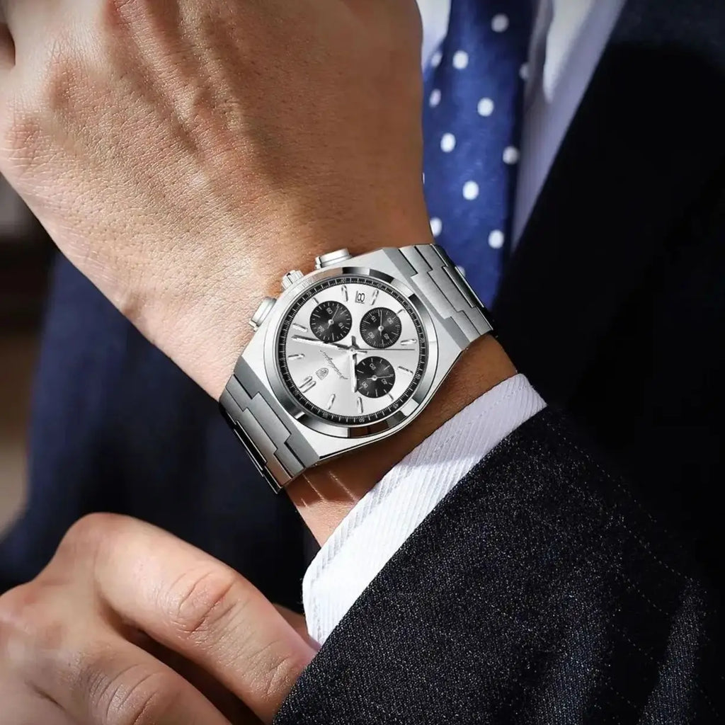 POEDAGAR Top Business Men's Watch Chronograph Date Stainless Steel Classic Man Clock Waterproof Luminous Quartz Watches For Men