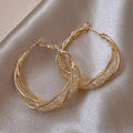 Gorgeous Intertwined Gold Color Hoop Earrings With Intricate Mesh Stylish Style Earrings For Women Party Gift Jewelry