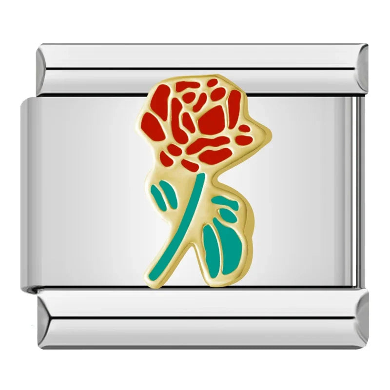 Hapiship 2024 Love Daddy’s Girl Princess DAD Aunt Flower Italian Charms Links Fit 9mm Bracelet Stainless Steel DIY Jewelry DJ026