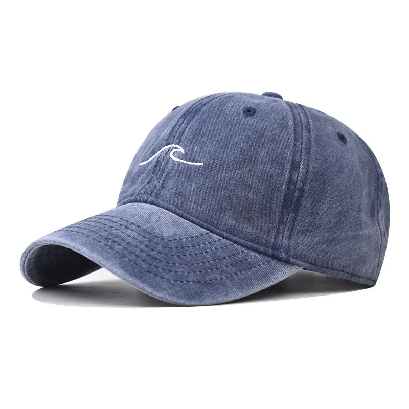 Wave Ripple Embroidery Baseball Cap Solid Color Washed Cotton Dad Hats Simple Vintage Hip Hop Hats For Women Men Snapback Caps