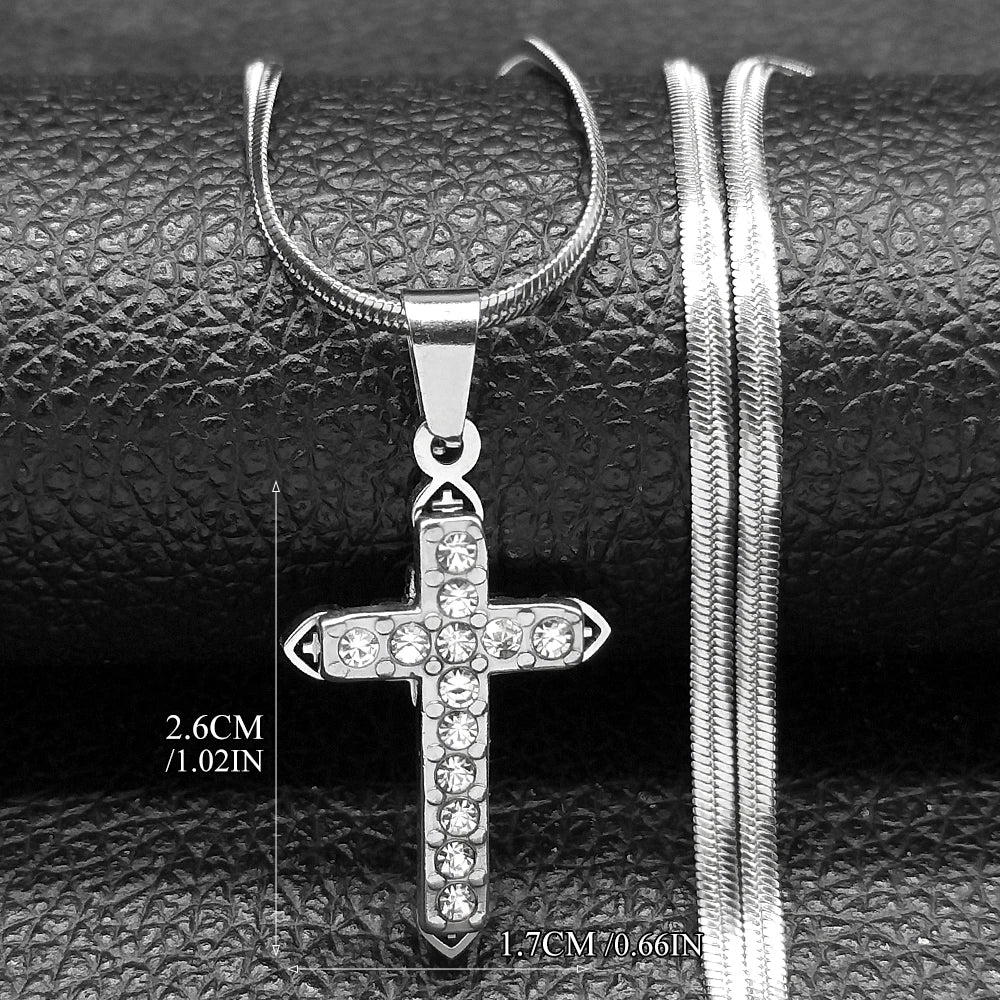 Catholic Cross Amulet Crystal Pendant Men Chain Necklace Gold Color Stainless Steel Necklaces Jewelry colar masculino N4930S02