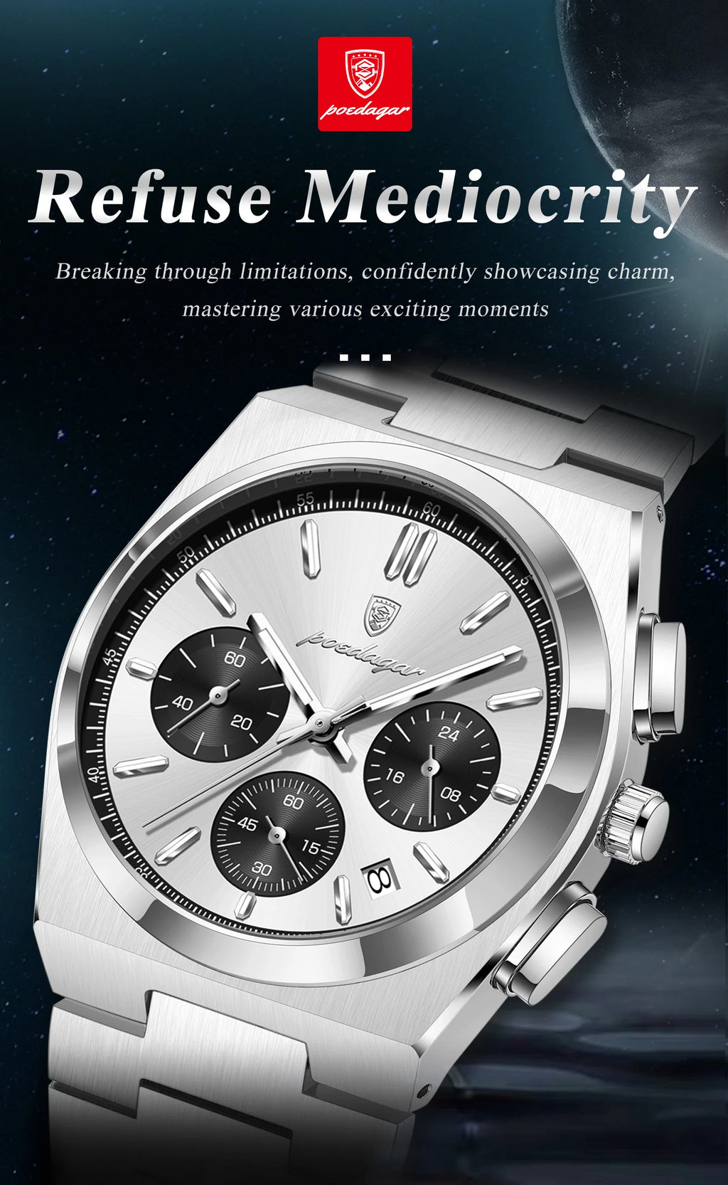 POEDAGAR Top Business Men's Watch Chronograph Date Stainless Steel Classic Man Clock Waterproof Luminous Quartz Watches For Men