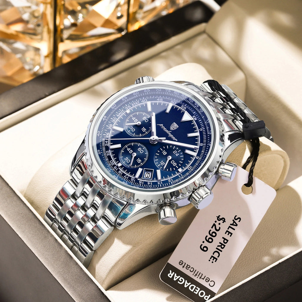 POEDAGAR Luxury Watch for Men Chronograph Date Stainless Steel Man Watch Waterproof Luminous Fashion Sports Men's Quartz Watches