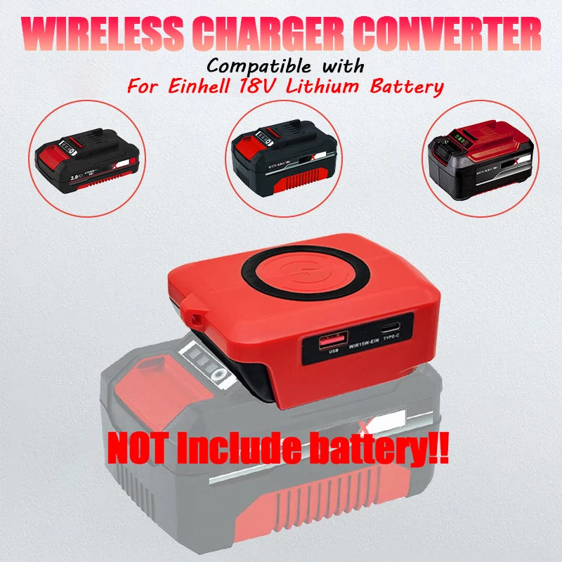 Wireless Charger Adapter Power Bank for Einhell 18V Li-ion Battery Charging Station with Type-C&USB Port 4511396 4511502 4511437