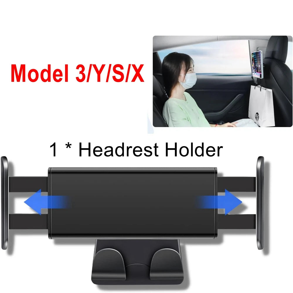 For Tesla Model 3 Y Juniper Back Seat Phone Holder with 2 hooks 360° Rotate Stand Auto Headrest Bracket For Tablet PC iPad Mini