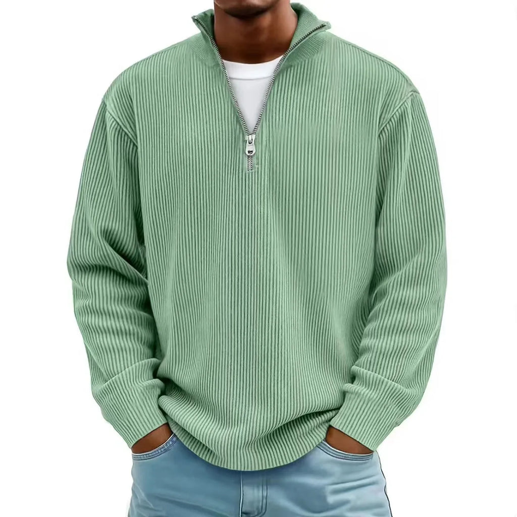 New Corduroy Sweatshirts for Men Autumn Solid Long Sleeve Clothing Men's Casual Loose Zipper Polo Collar Tees Tops Man Outwear