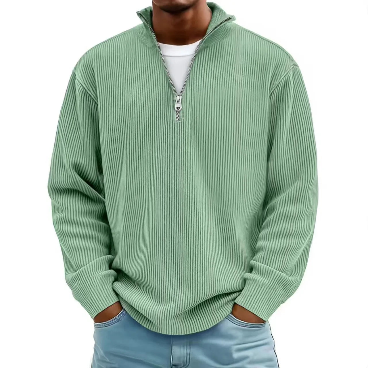 New Corduroy Sweatshirts for Men Autumn Solid Long Sleeve Clothing Men's Casual Loose Zipper Polo Collar Tees Tops Man Outwear