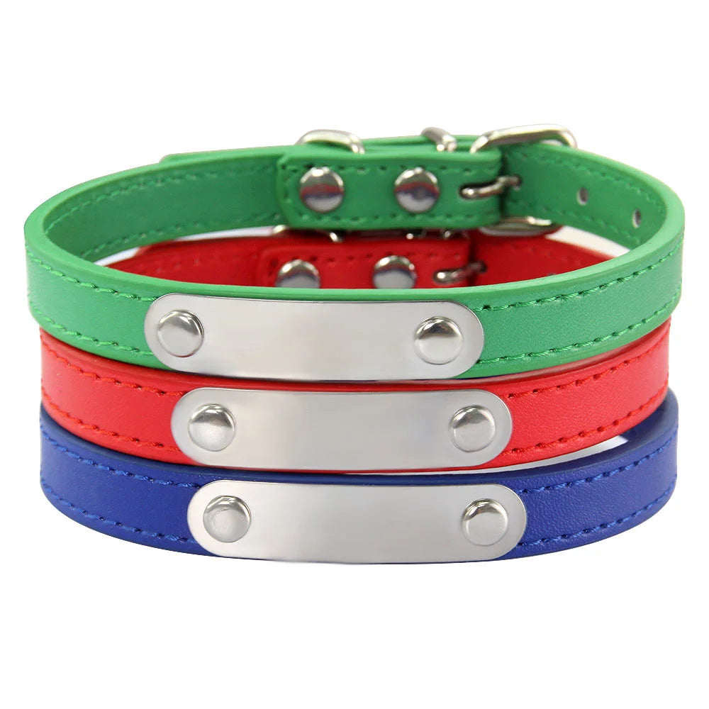 Personalized Dog Collar Name Carved 16 Colors Solid PU Leather Collar For Small Medium Large Dogs Puppy Cat Accessories Red Pink