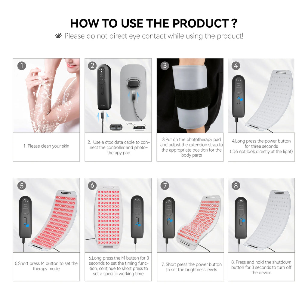 Hello Face LED Red Light Therapy Pad 660nm 850nm Rechargeable Infrared Light Therapy Belt for Face Body Pain Relief Skin Care