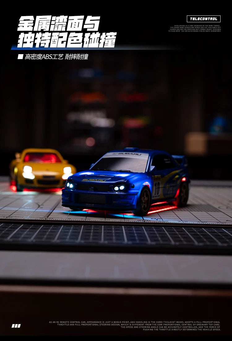 1:43 Mini High Speed Drift 4WD LED Semi proportional Racing Car For Mazda RX7 Subaru Children Remote Control Car Model Toy