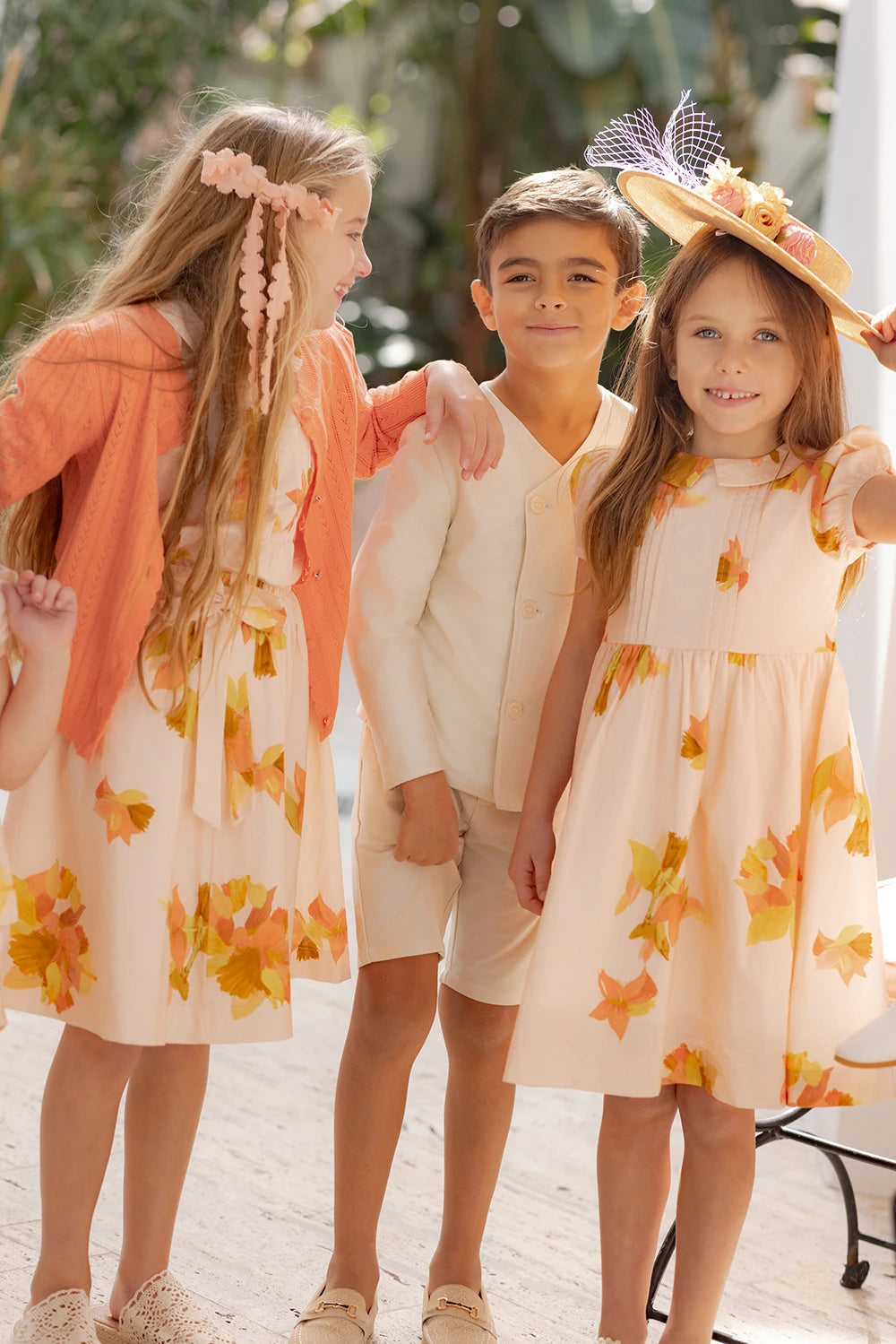 AP Spanish Sunset Collection SS26 Girls Puff Sleeves Dress Embroidery Sweater Boy V-neck Blazer Brothers Sisters Family Matching