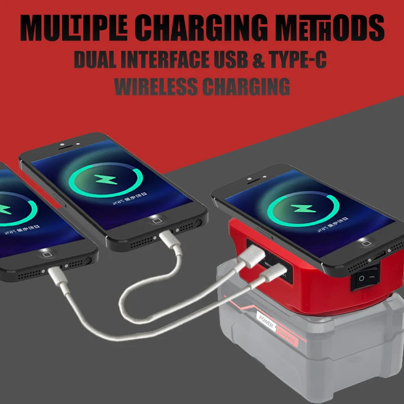 Wireless Charger Adapter Power Bank for Einhell 18V Li-ion Battery Charging Station with Type-C&USB Port 4511396 4511502 4511437