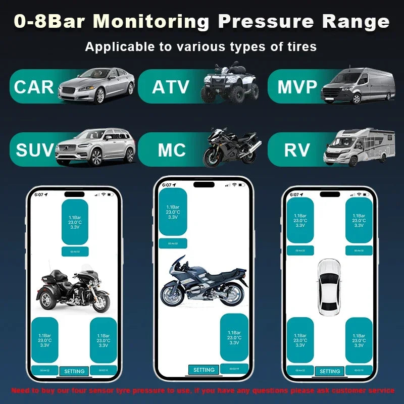 Car TPMS Wireless Bluetooth 5.0 Tire Pressure Monitoring System Mobile Phone Display Tyre Sensors Motorcycle For Android IOS