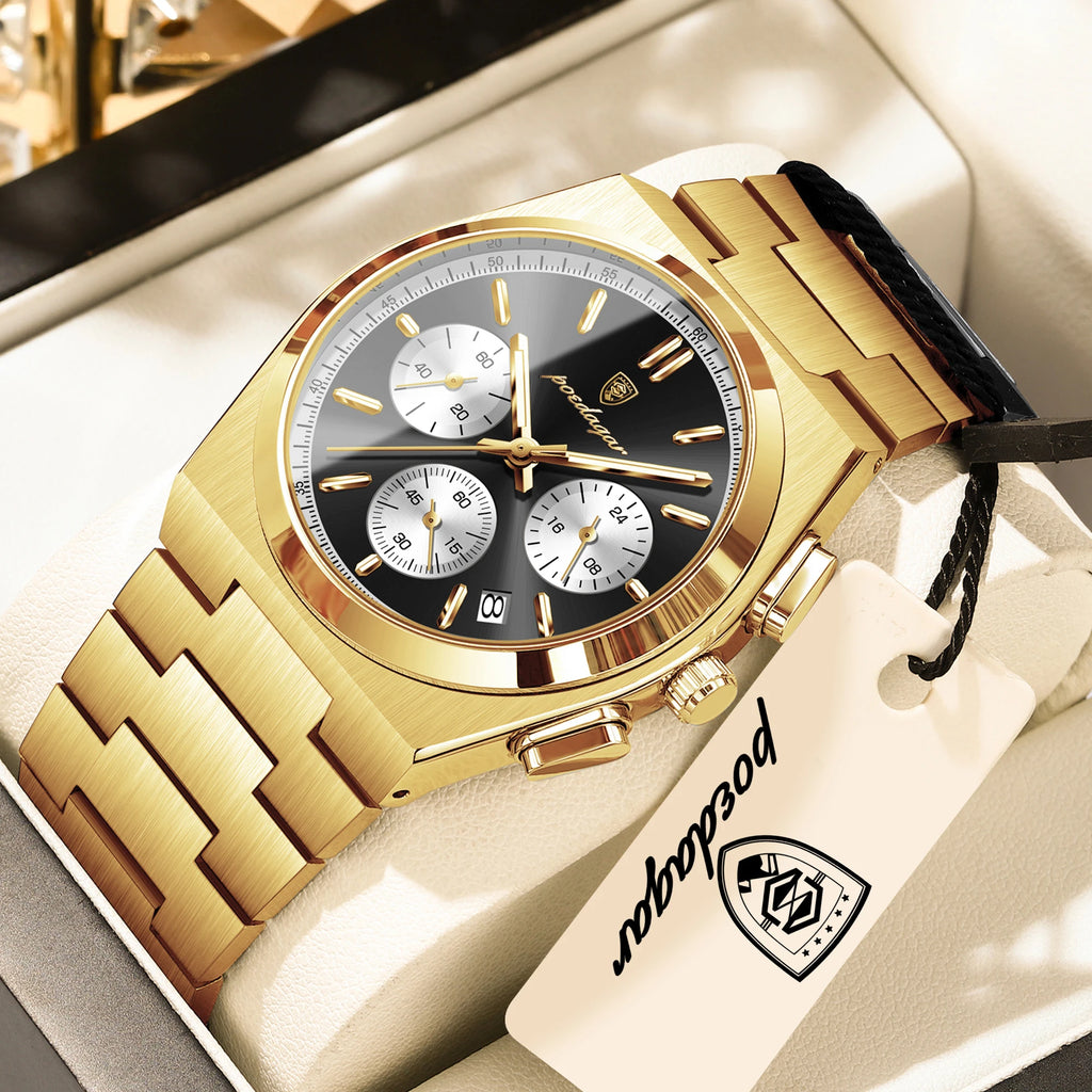 POEDAGAR Top Business Men's Watch Chronograph Date Stainless Steel Classic Man Clock Waterproof Luminous Quartz Watches For Men