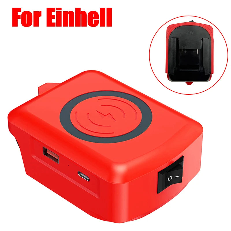 Wireless Charger Adapter Power Bank for Einhell 18V Li-ion Battery Charging Station with Type-C&USB Port 4511396 4511502 4511437