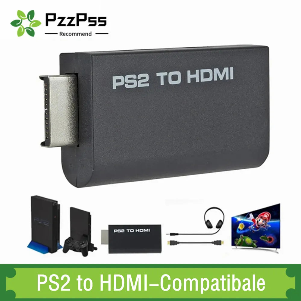 PzzPss PS2 to HDMI-compatibale Audio Video Converter 480i/480p/576i With 3.5Mm Audio Output Supports All PS2 to HD Display Modes
