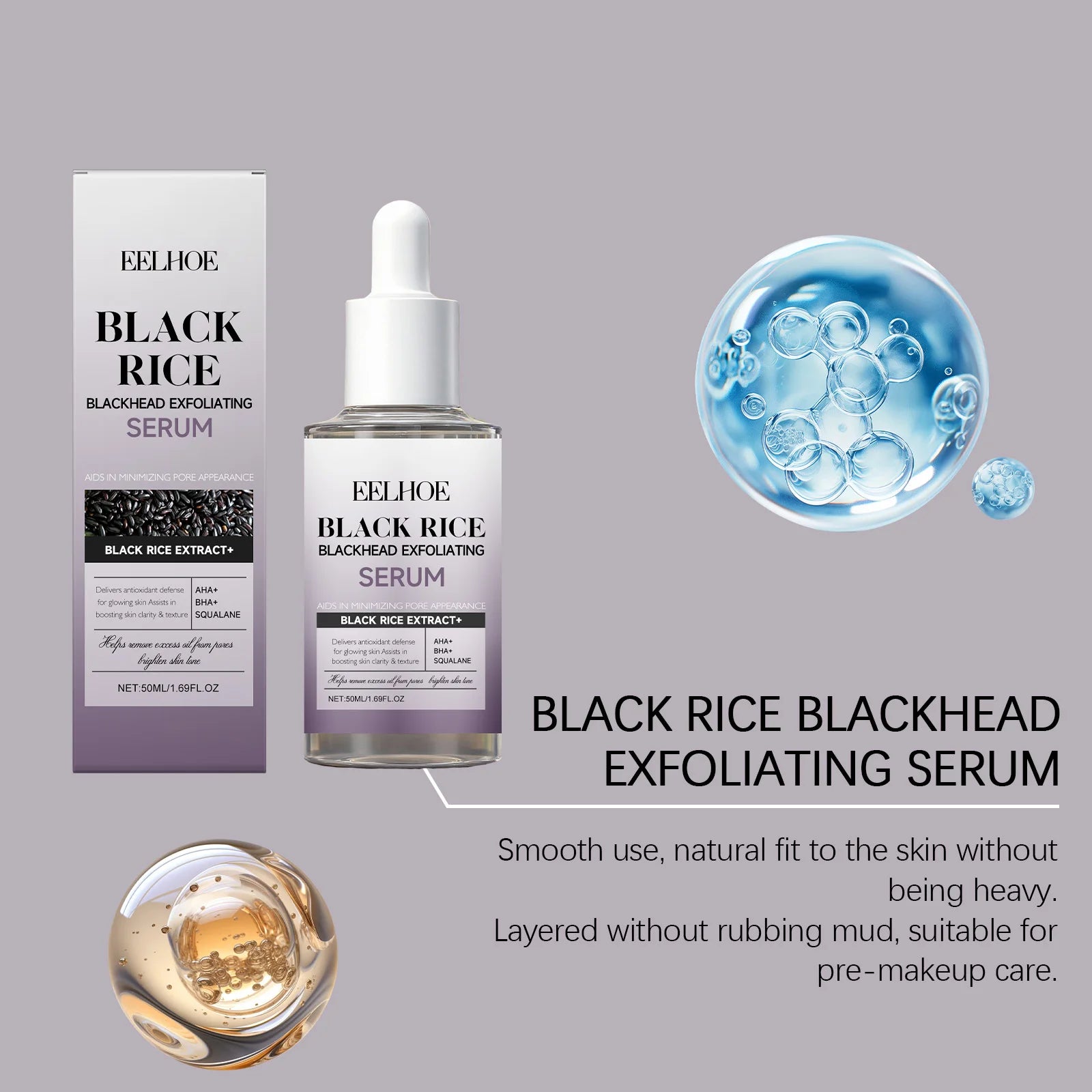 Black & White Rice Exfoliating Serum Set BHA Niacinamide Pore Minimizing & Brightening Blackhead Whitehead Remover Skincare Set