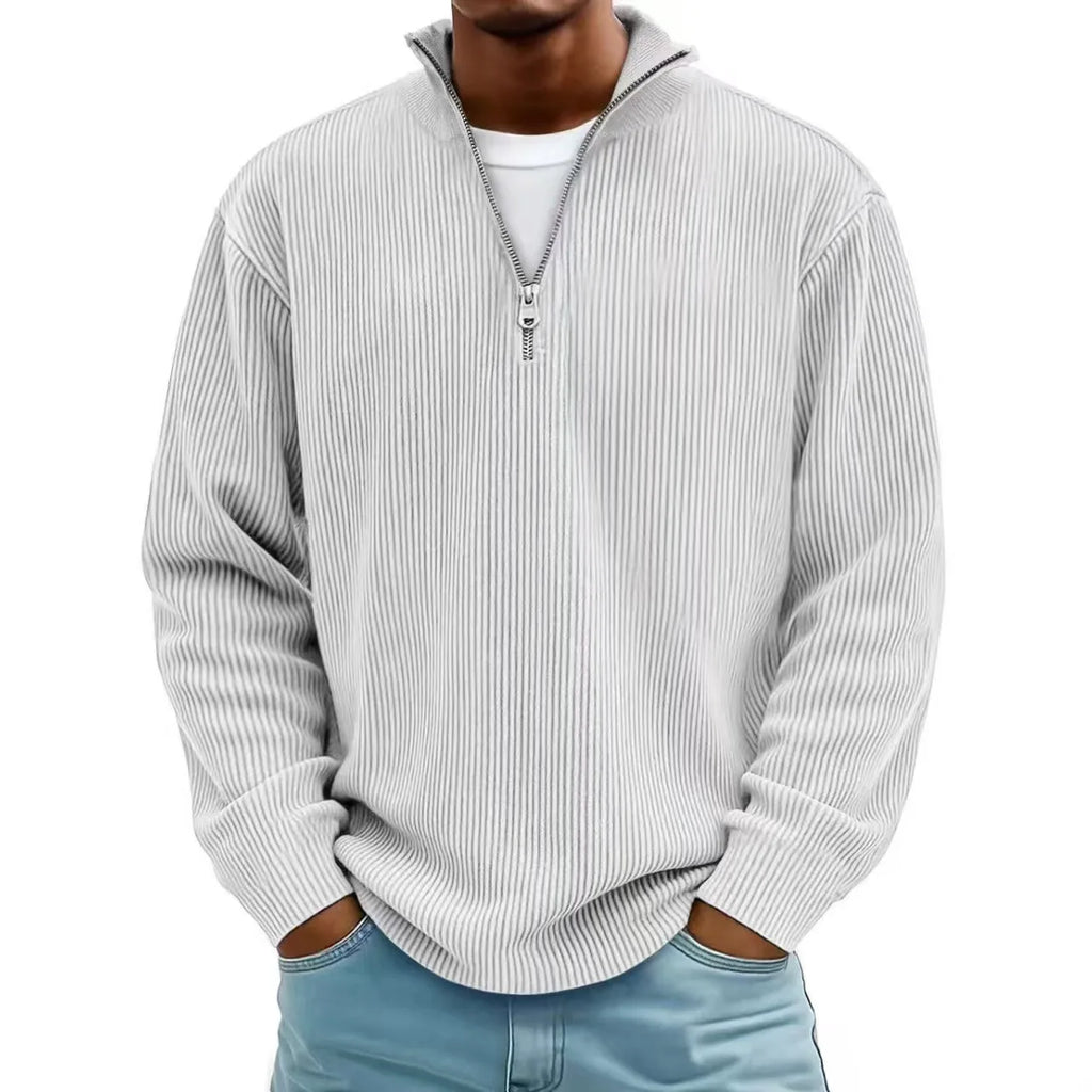 New Corduroy Sweatshirts for Men Autumn Solid Long Sleeve Clothing Men's Casual Loose Zipper Polo Collar Tees Tops Man Outwear