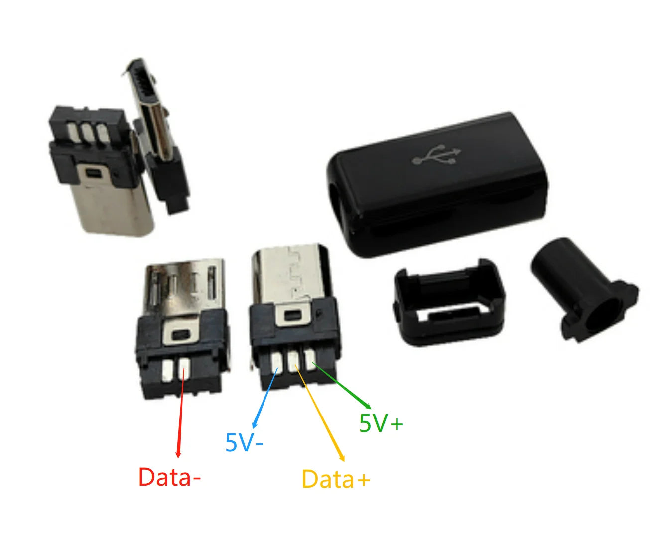 10 Sets Micro USB 4Pin 5Pin Male Connectors Plug Black White welding Data OTG Line Interface DIY Data cable Accessories