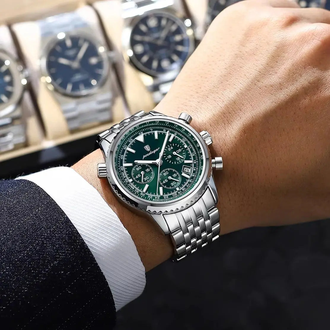 POEDAGAR Luxury Watch for Men Chronograph Date Stainless Steel Man Watch Waterproof Luminous Fashion Sports Men's Quartz Watches