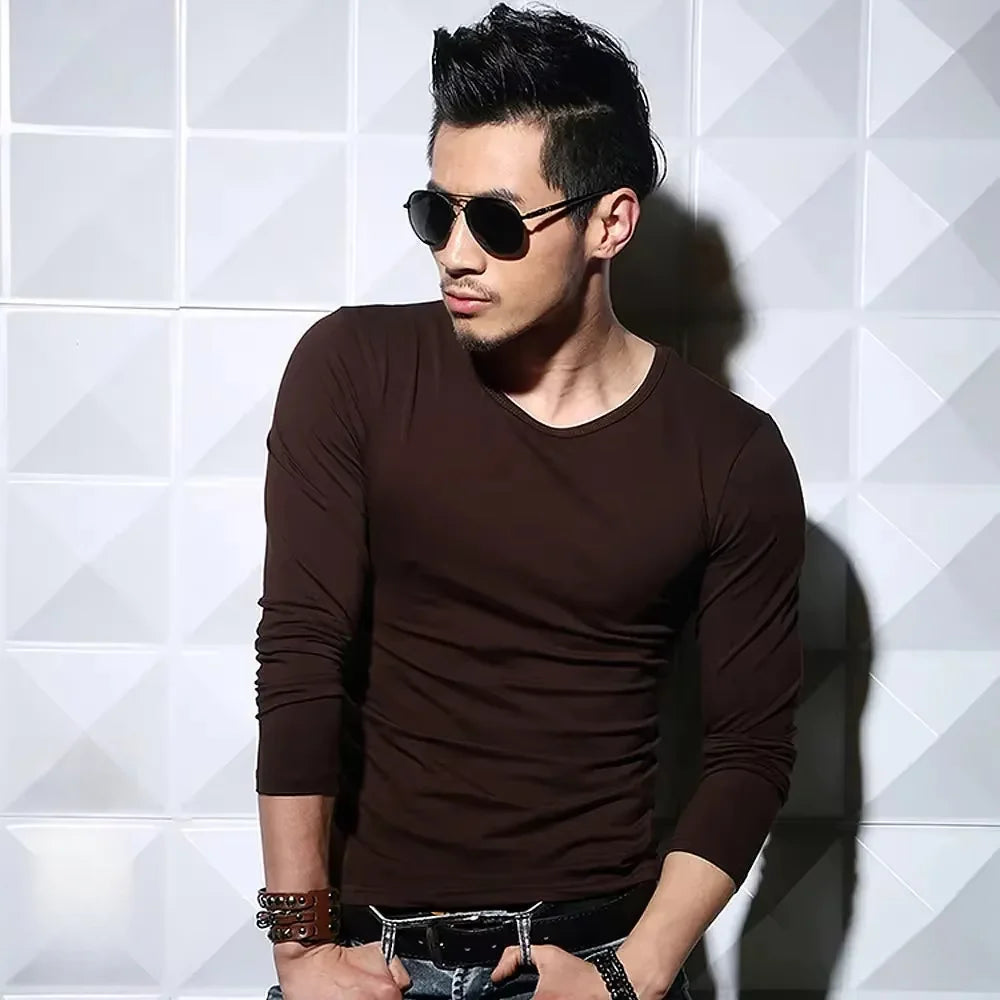 2026 MRMT Men's Long Sleeved T-shirt Round Collar Man T shirt Slim Shirt Solid Color Men T-shirt Tops Tees