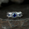 QEENKISS 925 Sterling Silver Vintage Square Blue Rings for Men Birthday Wedding Party Christmas Groom Father Boy Gifts RG7092
