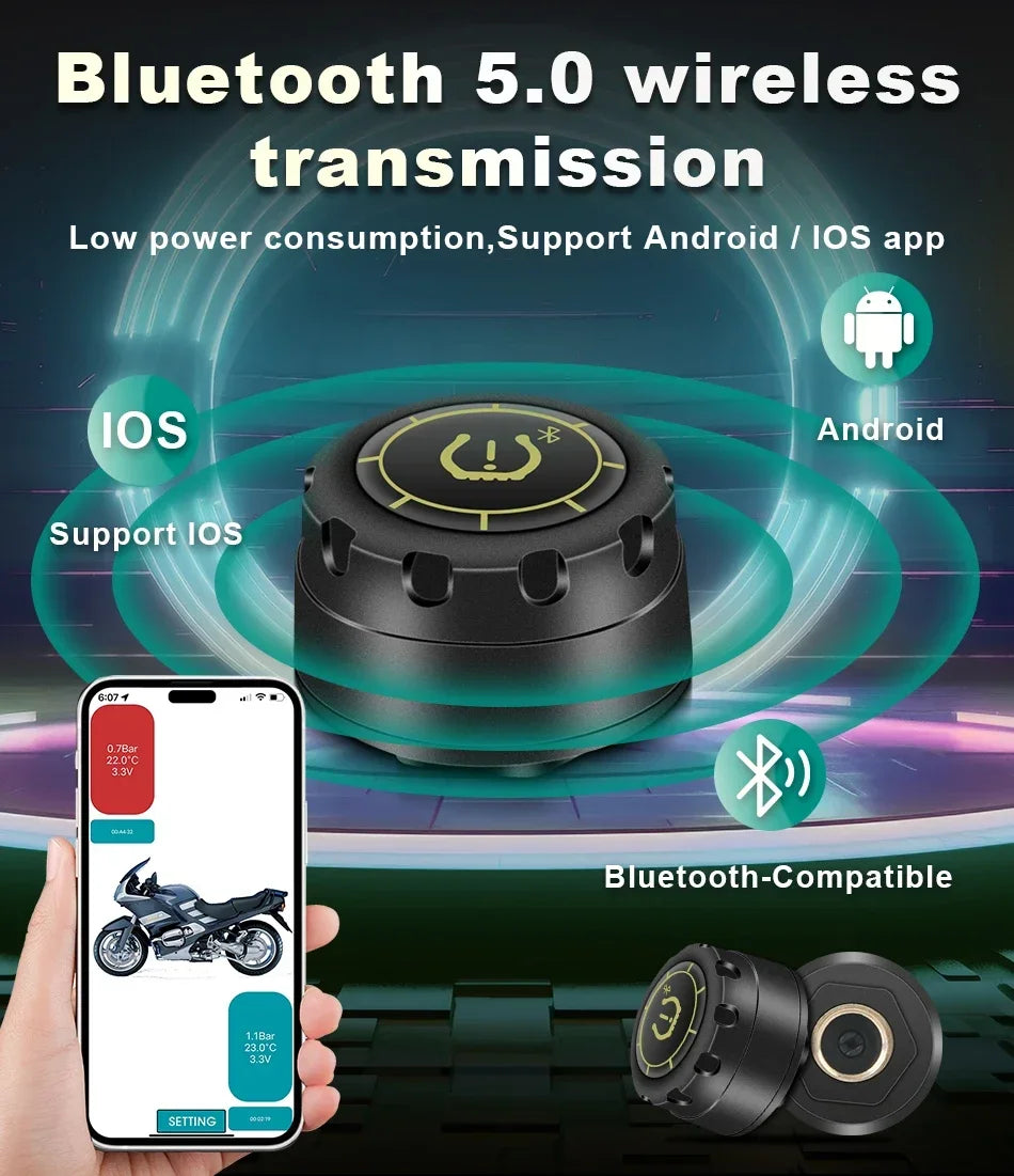 Car TPMS Wireless Bluetooth 5.0 Tire Pressure Monitoring System Mobile Phone Display Tyre Sensors Motorcycle For Android IOS