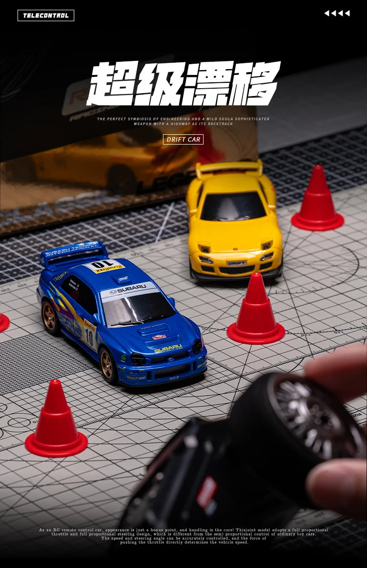 1:43 Mini High Speed Drift 4WD LED Semi proportional Racing Car For Mazda RX7 Subaru Children Remote Control Car Model Toy