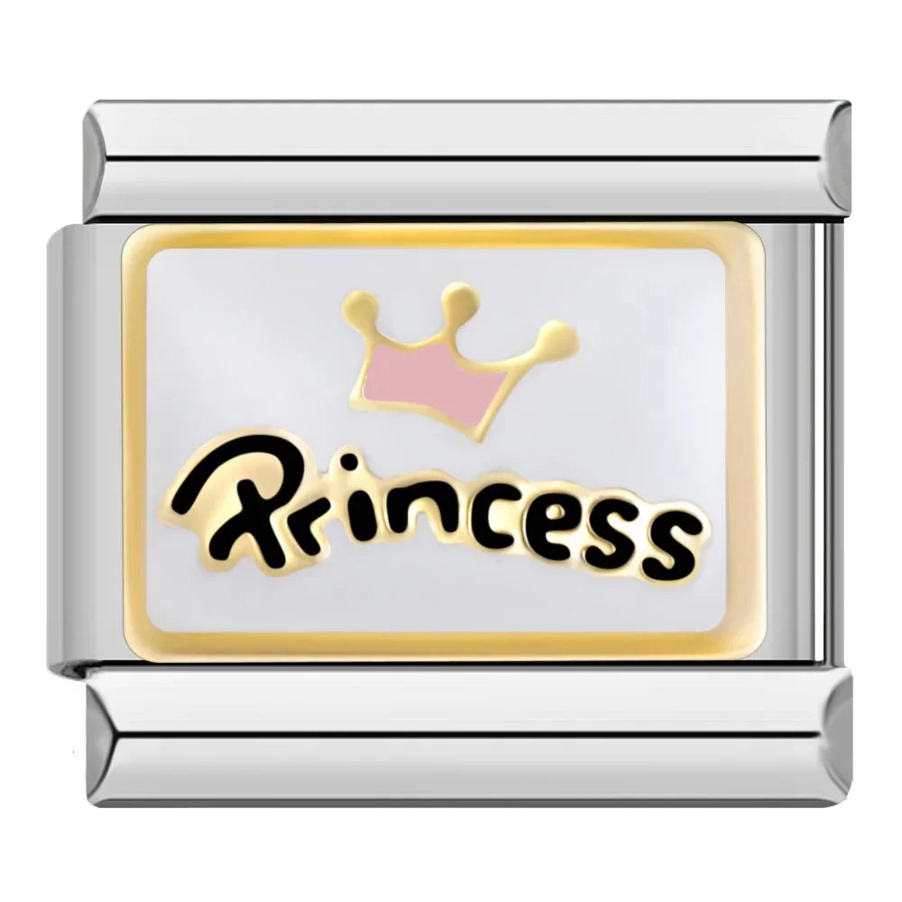Hapiship 2024 Love Daddy’s Girl Princess DAD Aunt Flower Italian Charms Links Fit 9mm Bracelet Stainless Steel DIY Jewelry DJ026