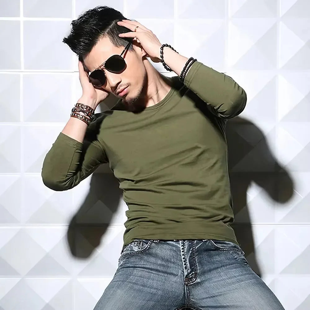 2026 MRMT Men's Long Sleeved T-shirt Round Collar Man T shirt Slim Shirt Solid Color Men T-shirt Tops Tees