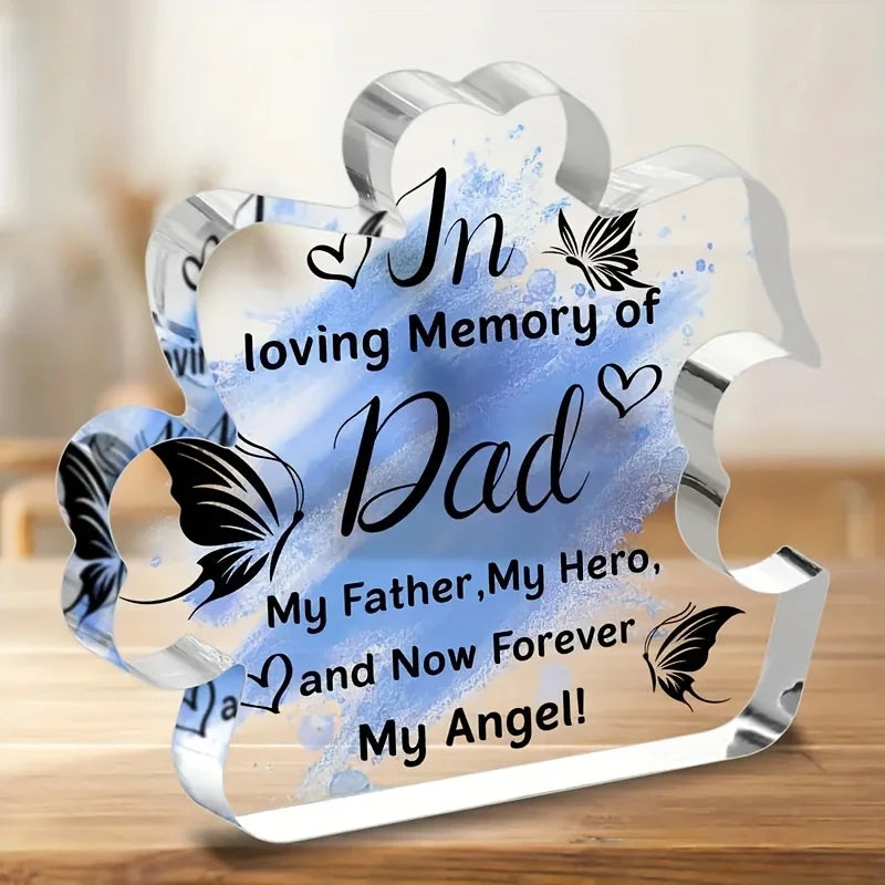 Memorial Acrylic Plaque Decoration for Dad - 'In Loving Memory of Dad' Tribute - Versatile Acrylic Table Decor for Anniversary,