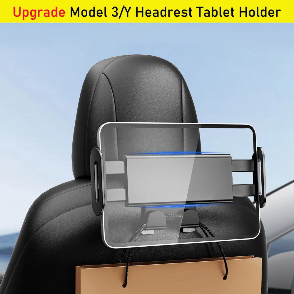 For Tesla Model 3 Y Juniper Back Seat Phone Holder with 2 hooks 360° Rotate Stand Auto Headrest Bracket For Tablet PC iPad Mini