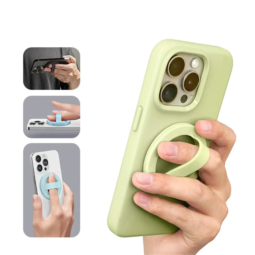 Strong Magnetic Liquid Silicone Comfortable Circular Grip Phone Holder For MagSafe Ring Shape Phone Accessories For iPhone 16