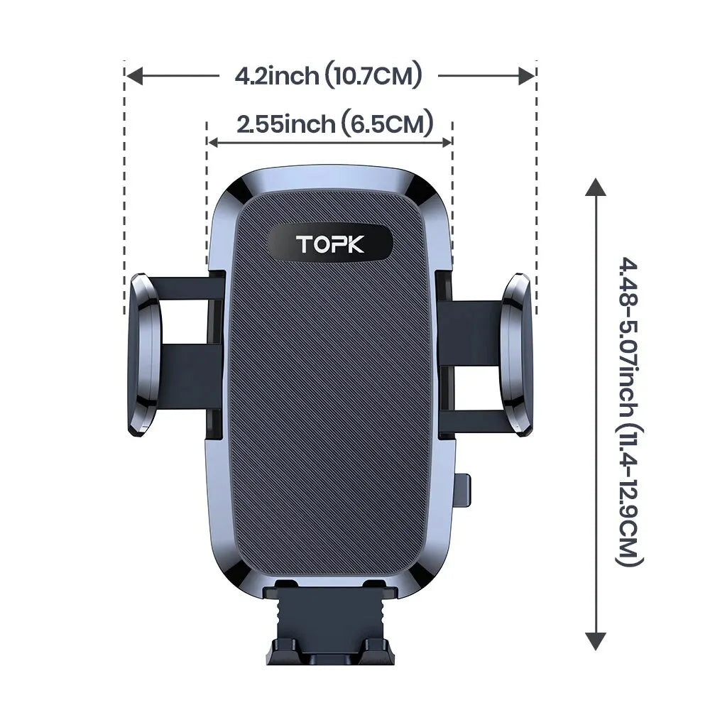 TOPK Car Phone Mount Holder, 3-Point Support 360° Rotating Extended Arm Metal Hook Superior Stability Phone Holder for Car Cars