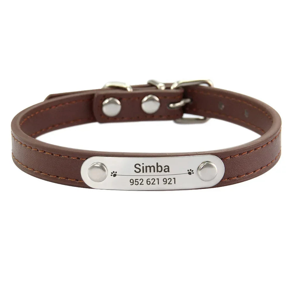 Personalized Dog Collar Name Carved 16 Colors Solid PU Leather Collar For Small Medium Large Dogs Puppy Cat Accessories Red Pink