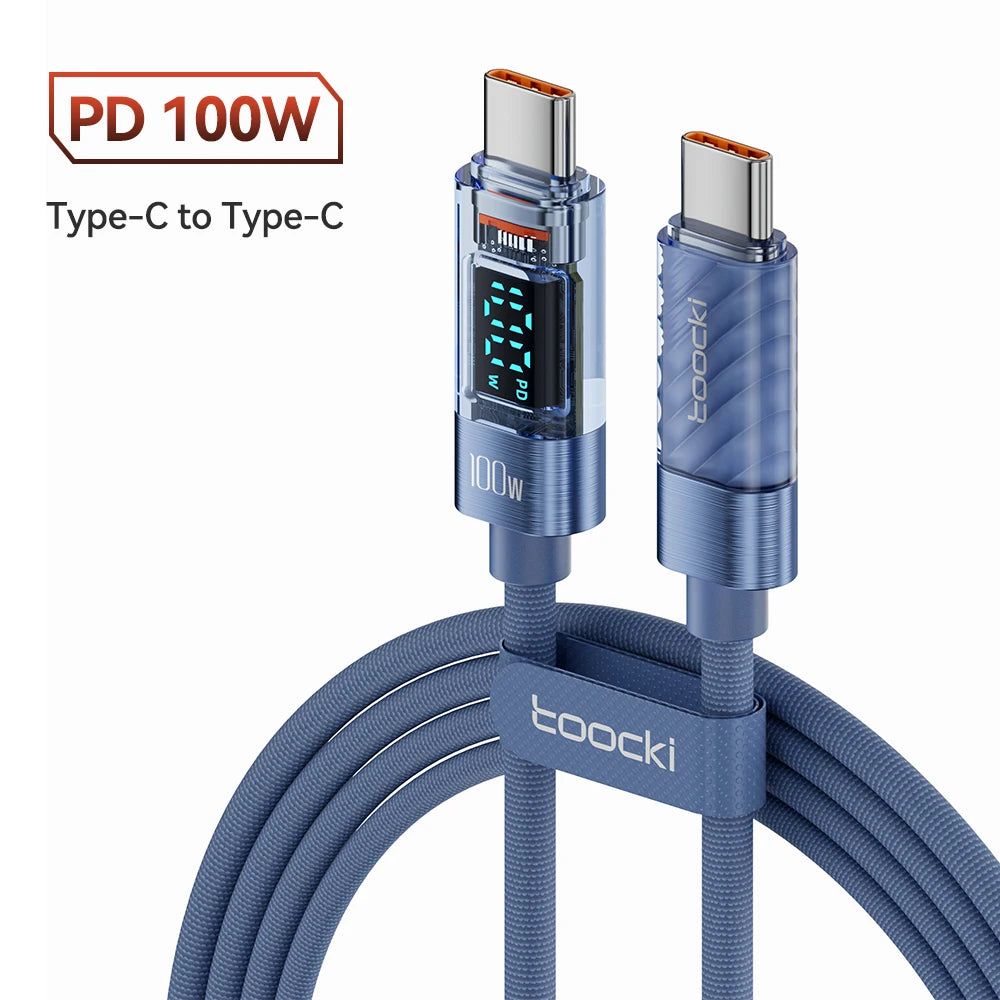 Toocki Type C to Type C Cable 100W PD Display Fast Charging Charger USB C to USB C Transparent Cable For Xiaomi Macbook