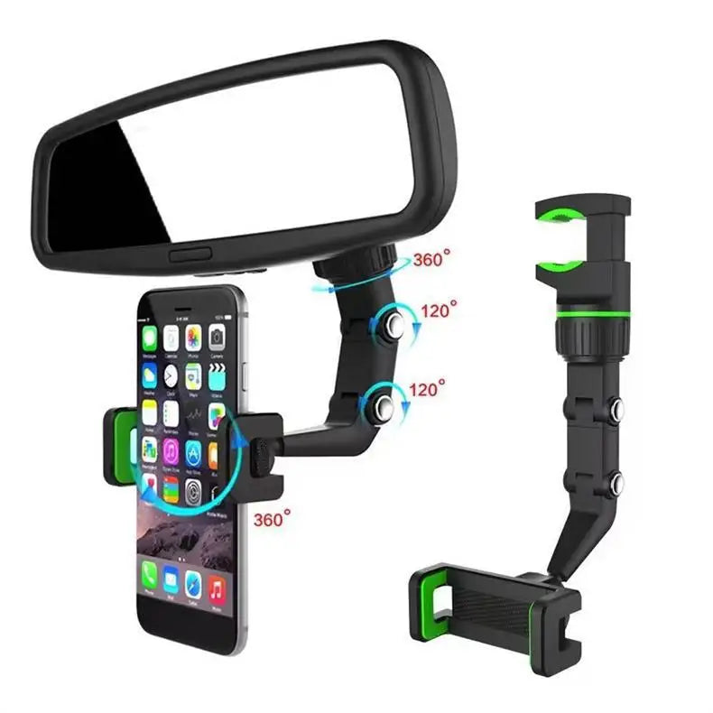 For All Car Rearview Mirror Phone Holder 360° Rotatable and Retractable Car Phone Mount Multifunctional Rear View Mirror Holder