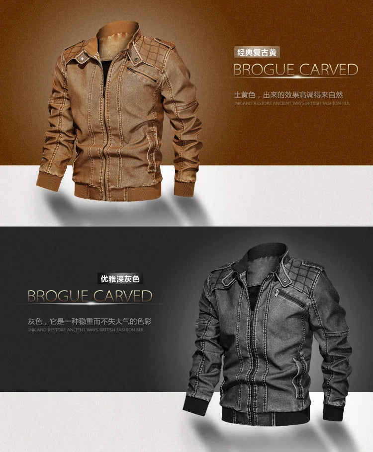 Mens PU Leather Jacket Men Fashion Motorcycle Jackets Mens Causal Oversized Cotton Casual Black Blue Jacket Man Outerwear Coat