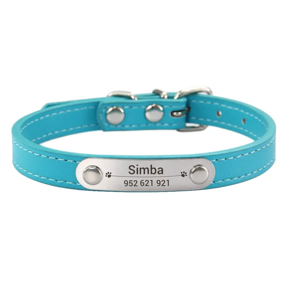Personalized Dog Collar Name Carved 16 Colors Solid PU Leather Collar For Small Medium Large Dogs Puppy Cat Accessories Red Pink
