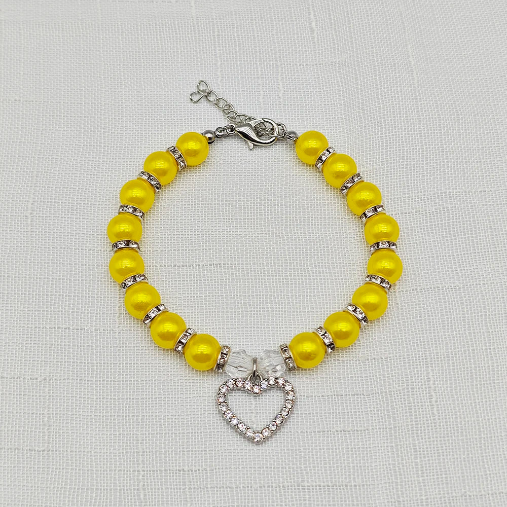 New Cute Pet Pearl Necklace with Heart-shaped Rhinestone Pendant Adjustable Cat Dog Collar Jewelry For Small Pets 8 Colors